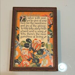 Vintage art deco Floral Art Print in Wooden Frame “Real Loving” giving helping